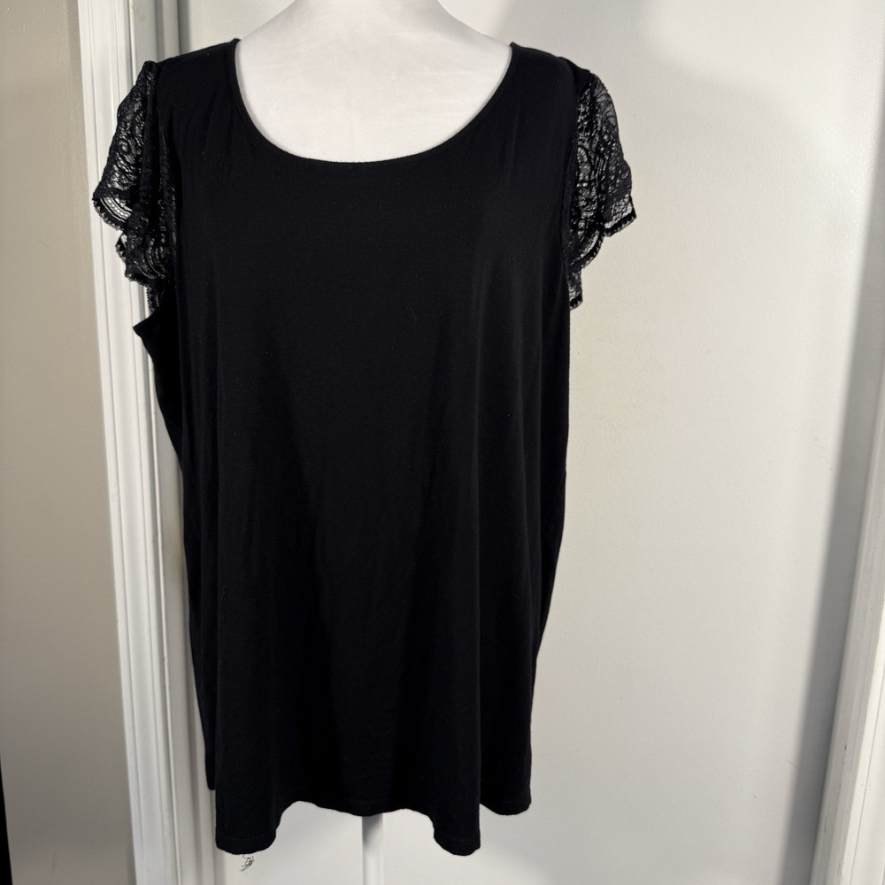 Lauren Ralph Lauren Women's Lacy Cap Sleeve Blouse, Black 3X